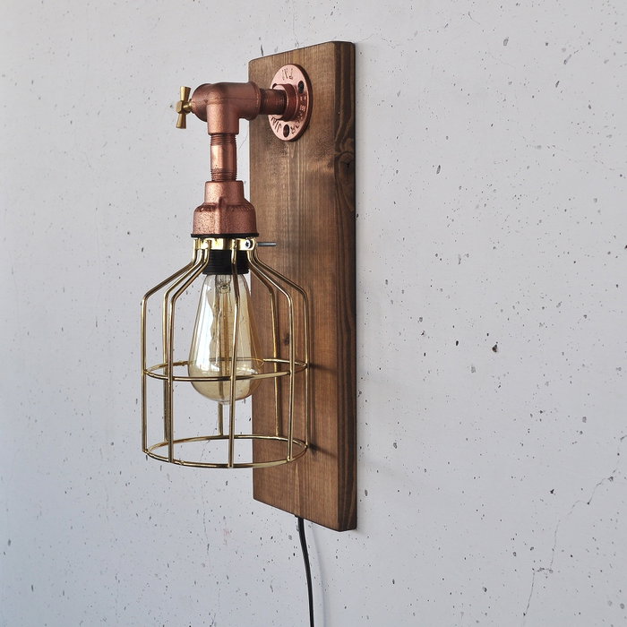 Opviq Lámpara de pared de madera y oro rosa Pp168